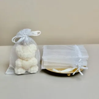 Kit de Embalagens Saquinho de Organza Branco (velas de 30g e Vela Ursinho)